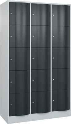 C+P Resisto lockerkast, 3 vakken, 15 vakken, B 1148 x D 540 x H 1950 mm, lichtgrijs/antracietgrijs
