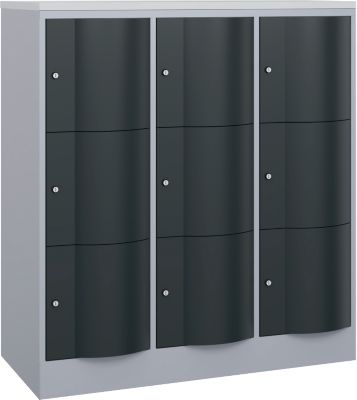 C+P Resisto lockerkast, 3 vakken, 9 vakken, B 1148 x D 540 x H 1255 mm, blank aluminium/antraciet grijs