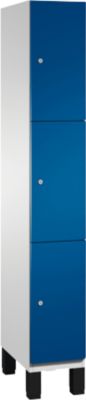 C+P Schließfachschrank Cambio, 1 Abteil, 3 Fächer, auf Füßen, B 300 x T 525 x H 1980 mm, lichtgrau/enzianblau