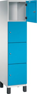 C+P Schließfachschrank Cambio, 1 Abteil, 4 Fächer, auf Füßen, B 400 x T 525 x H 1980 mm, lichtgrau/lichtblau