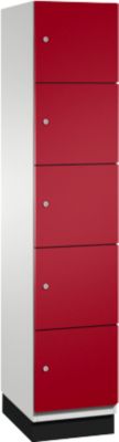 C+P Schließfachschrank Cambio, 1 Abteil, 5 Fächer, mit Sockel, B 400 x T 525 x H 1980 mm, lichtgrau/rubinrot