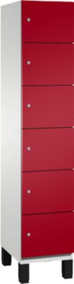C+P Schließfachschrank Cambio, 1 Abteil, 6 Fächer, auf Füßen, B 400 x T 525 x H 1980 mm, lichtgrau/rubinrot
