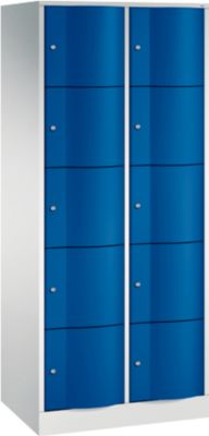 C+P Schliessfachschrank Resisto, 2 Abteile, 10 Fächer, B 772 x T 540 x H 1950 mm, Lichtgrau/Lichtblau