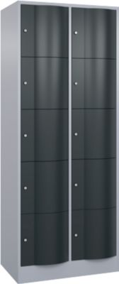 C+P Schließfachschrank Resisto, 2 Abteile, 10 Fächer, B 772 x T 540 x H 1950 mm, Weißalu/Anthrazitgrau