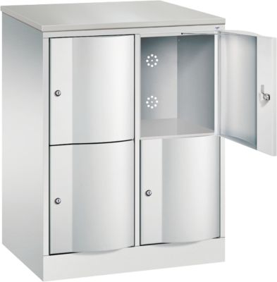C+P Schließfachschrank Resisto, 2 Abteile, 4 Fächer, B 772 x T 540 x H 1077 mm, Lichtgrau