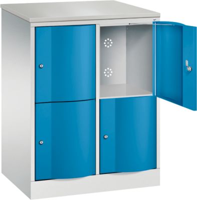C+P Schließfachschrank Resisto, 2 Abteile, 4 Fächer, B 772 x T 540 x H 1077 mm, Lichtgrau/Lichtblau