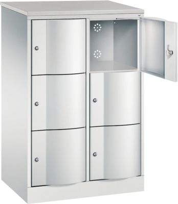 C+P Schließfachschrank Resisto, 2 Abteile, 6 Fächer, B 772 x T 540 x H 1255 mm, Lichtgrau/Lichtblau