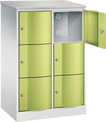 C+P Schließfachschrank Resisto, 2 Abteile, 6 Fächer, B 772 x T 540 x H 1255 mm, Lichtgrau/Rubinrot