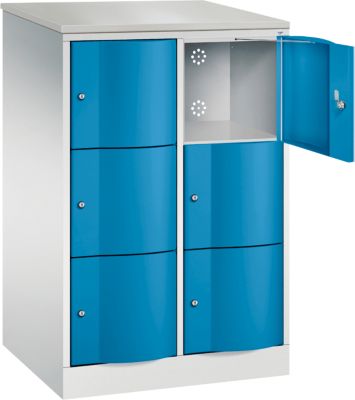 C+P Schließfachschrank Resisto, 2 Abteile, 6 Fächer, B 772 x T 640 x H 1255 mm, Lichtgrau/Lichtblau