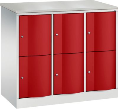 C+P Schließfachschrank Resisto, 3 Abteile, 6 Fächer, B 1148 x T 540 x H 1077 mm, Lichtgrau/Clowngrün