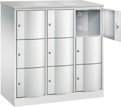 C+P Schließfachschrank Resisto, 3 Abteile, 9 Fächer, B 1148 x T 540 x H 1255 mm, Lichtgrau/Enzianblau