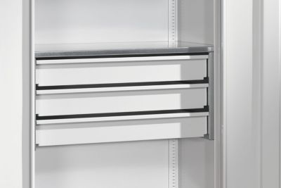 C+P Schubladenblock, für die Akkuladeschränke Serie Acurado, 3 Schübe, jeweils bis 50 kg, oberer Ablageboden, B 926 x T 452 mm, Stahl, lichtgrau RAL 7035