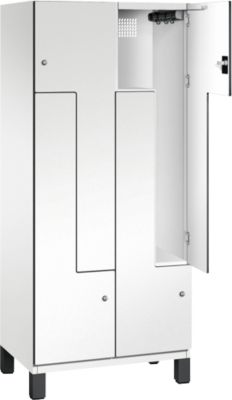 C+P Z locker Cambio, 2 vakken, op poten, B 800 x D 525 x H 1980 mm, verkeerswit/wit