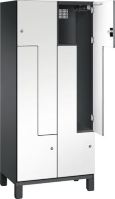 C+P Z locker Cambio, 2 vakken, op poten, B 800 x D 525 x H 1980 mm, zwart-grijs/wit