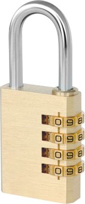 Cadenas à code chiffré, 4 roulettes à chiffres, hauteur sous anse 40 mm, double verrouillage, laiton massif
