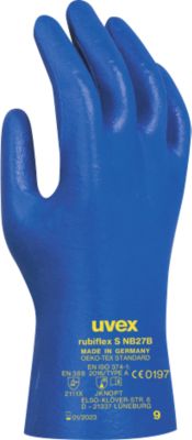 Chemikalienschutzhandschuhe uvex rubiflex S NB27B, trikotiert, NBR-beschichtet, EN 374/Typ A, ergonomisch, 10 Paar, Gr.9