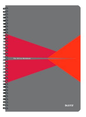 Collegeblock Leitz Office, Format A4, 90 karierte Blatt, lässt sich um 360° öffnen, Spiralbindung, Kartoneinband, FSC®-zertifiziert, rot
