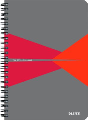 Collegeblock Leitz Office, Format A5, 90 karierte Blatt, lässt sich um 360° öffnen, Spiralbindung, Kartoneinband, FSC®-zertifiziert, rot