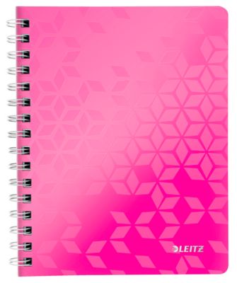 Collegeblock Leitz WOW, Format A5, 80 karierte Blatt, Klarsicht-Tasche, FSC®-zertifiziert, pink