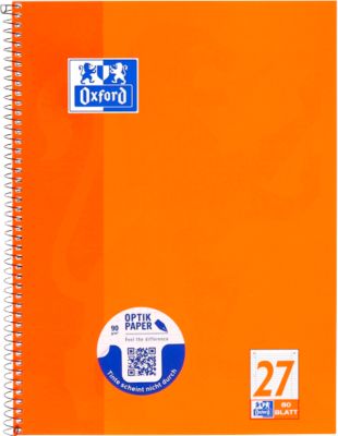 Collegeblock Oxford A4+, 80 Blatt, 90g/m², 4-fach gelocht, Rand rechts & links, liniert, 10 Stück