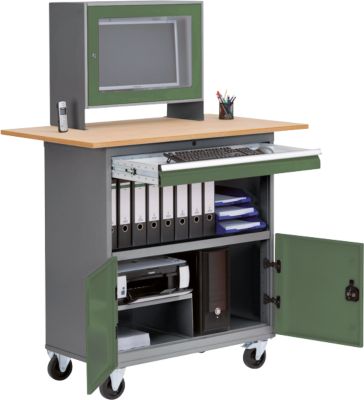 Computerschrank Bedrunka+Hirth Mobile Office 2, mobil, Monitorgehäuse, Buche-Multiplex-Platte, 1 Schub/2 Fächer/Flügeltüren, B 1200 x T 700 x H 1796 mm