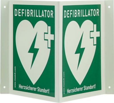 Defibrillator AED-Winkelschild, B 200 x H 200 mm, fluoreszierend