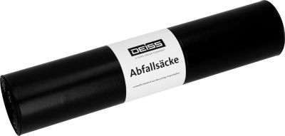 Deiss Abfallsäcke, 120 Liter, Recycling-LDPE, für Abfallbehälter, reißfest, strapazierfähig, B 700 x H 1100 mm, schwarz, 250 Stück