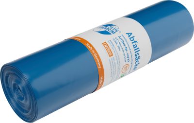 Deiss PREMIUM PLUS® Abfallsäcke, Recycling-LDPE, reißfest, B 575 x H 1000 mm, 70 liter, 31 µm, blau, 250 Stück