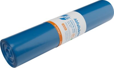 Deiss PREMIUM PLUS® Abfallsäcke, Recycling-LDPE, reissfest, B 700 x H 1100 mm, 120 liter, 31 µm, blau, 250 Stück