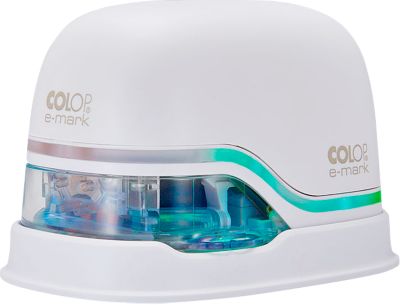 Digitaler Stempel COLOP e-mark®, 600 dpi, Micro-USB/WLAN, mit CMY Tintenpatrone, Druckkopf & Akku, weiß