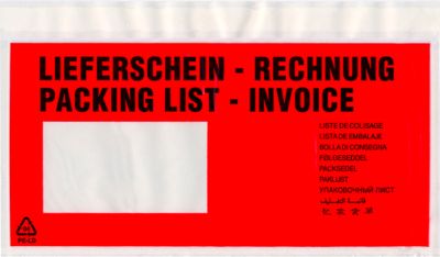 Dokumententasche/Lieferscheintasche SecurePack Premium, Din lang, mit Aufdruck, Sichtfenster, selbstklebend, wasserfest, LDPE & Kraftpapier, rot, 500 Stück
