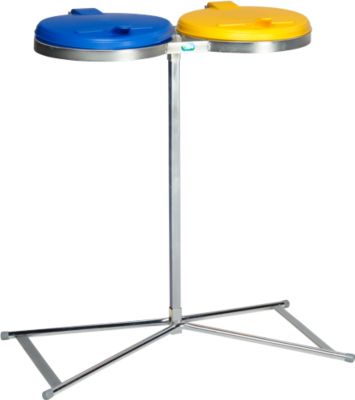 Doppel-Abfallsammler VAR INDUSTRY Standard, je 120 l, Stahl, KS-Deckel, blau/gelb