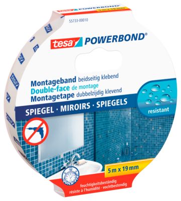 Doppelseitiges Klebeband tesa  Powerbond®, 5 m x 19 mm, für Spiegel im Innenbereich bis 700 x 700 mm