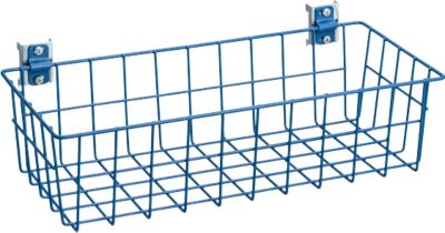 Drahtkorb WFI, für Lochplatten mit Lochgröße 9 x 9 mm & Lochabstand 38 mm, L 385 x B 180 x H 100 mm, Stahl, blau