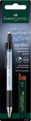 Druckbleistift Faber-Castell GRIP-MATIC 1375, Minenstärke 0,5 mm, HB, Auto-Minenvorschub, Mine auswechselbar, gummierte Griffzone, Kunststoff & Metall, transluzent-hellblau, inkl. 12 Minen