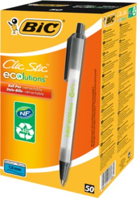 Druckkugelschreiber BIC® ECOlutions® Clic Stic, 0,4 mm, recycelt, schwarz, 50 Stück