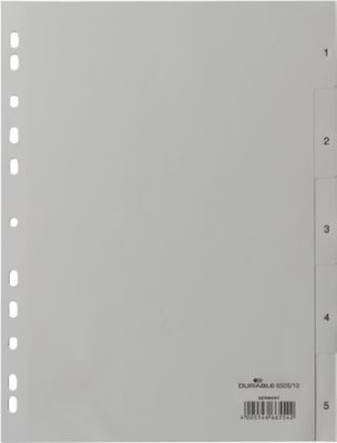 Durable Kunststoffregister, A4 hoch, Zahlen 1-5, grau