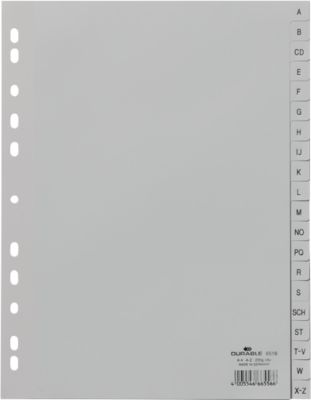 Durable Kunststoffregister, DIN A4 hoch, Buchstaben A-Z (20 Fächer), grau