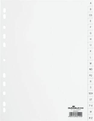 Durable Kunststoffregister, DIN A4 Hochformat, Buchstaben A bis Z (20 Fächer), weiß