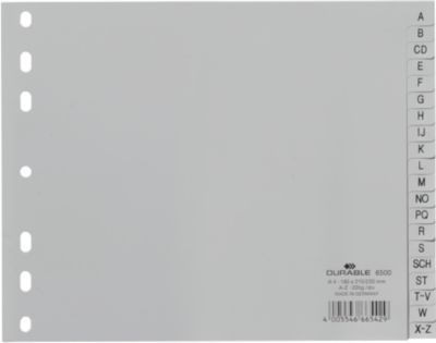 Durable Kunststoffregister, DIN A4 quer Halbformat, Buchstaben A-Z (20 Fächer), grau