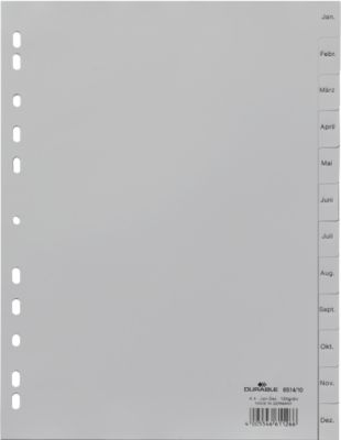 Durable Kunststoffregister, Monate Jan.-Dez., grau