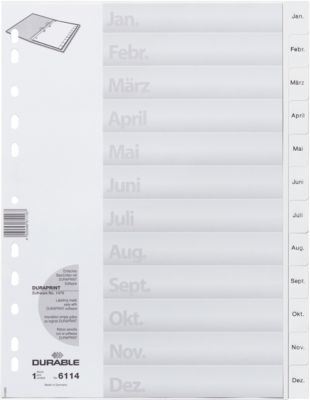 Durable Kunststoffregister, Monate Jan.-Dez., weiß