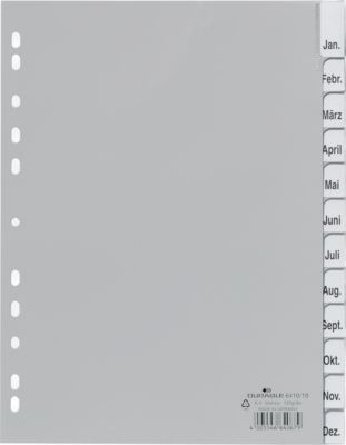 Durable PP-Register mit Wechseltaben, Kalender/Zahlen Jan.-Dez./1-12, grau
