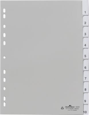Durable PP-Register mit Wechseltaben, Zahlen 1-10, grau