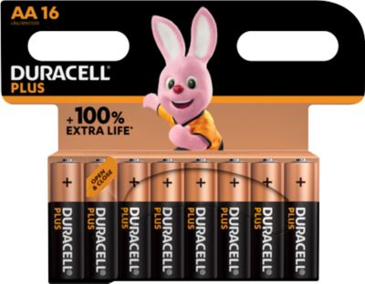 Duracell Alkaline Batterie Plus Extra Life, Mignon AA, LR06, 1,5 V, im Retail Blister, 16 Stück