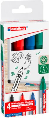 edding 360 Whiteboard Marker, farbsortiert, 4er Set, Rundspitze