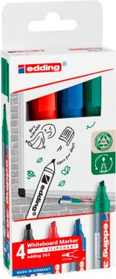 edding 363 Whiteboard Marker, farbsortiert, 4er Set, Keilspitze