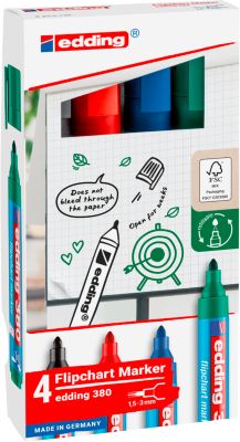 edding 380 Flipchart-Marker, Rundspitze, farbsortiert, 4er Set