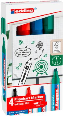 edding 383 Flipchart-Marker, Keilspitze, farbsortiert, 4er Set