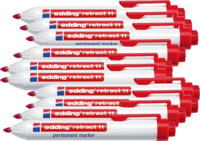 edding retract 11 Permanentmarker, ohne Kappe, mit Druckmechanik, 10 Stück, rot